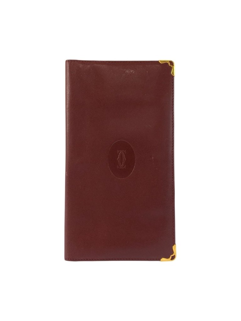 Cartier Must Line Bordeaux Gold Leather Wallet Billfold